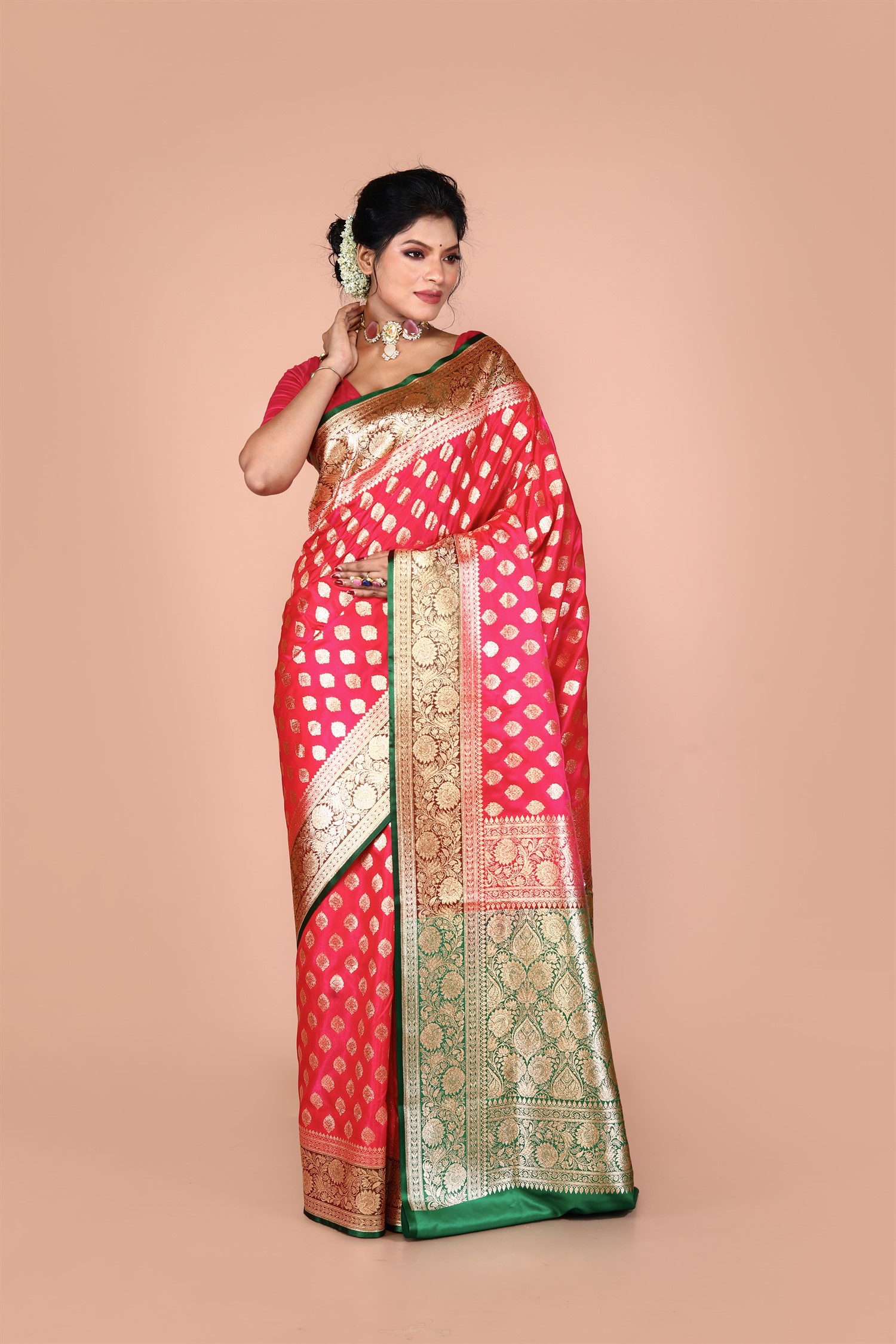 Pink-Green Banarasi Blended Silk Saree with Zari work