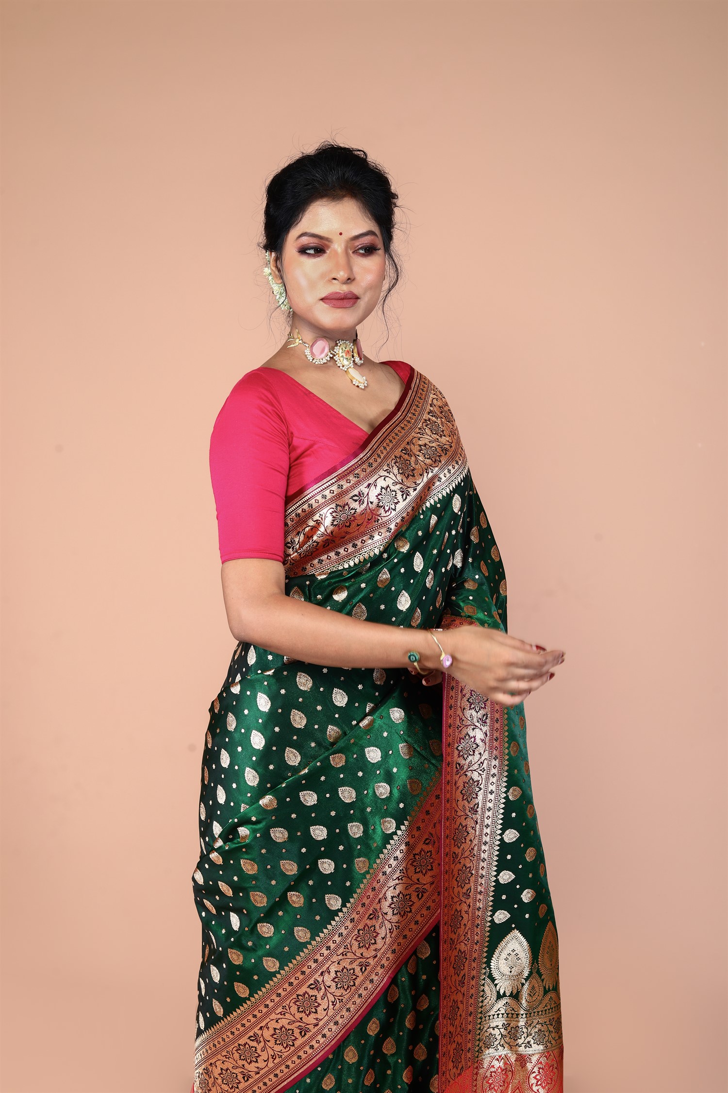 Green-Red Banarasi Blended Silk Saree with Zari work