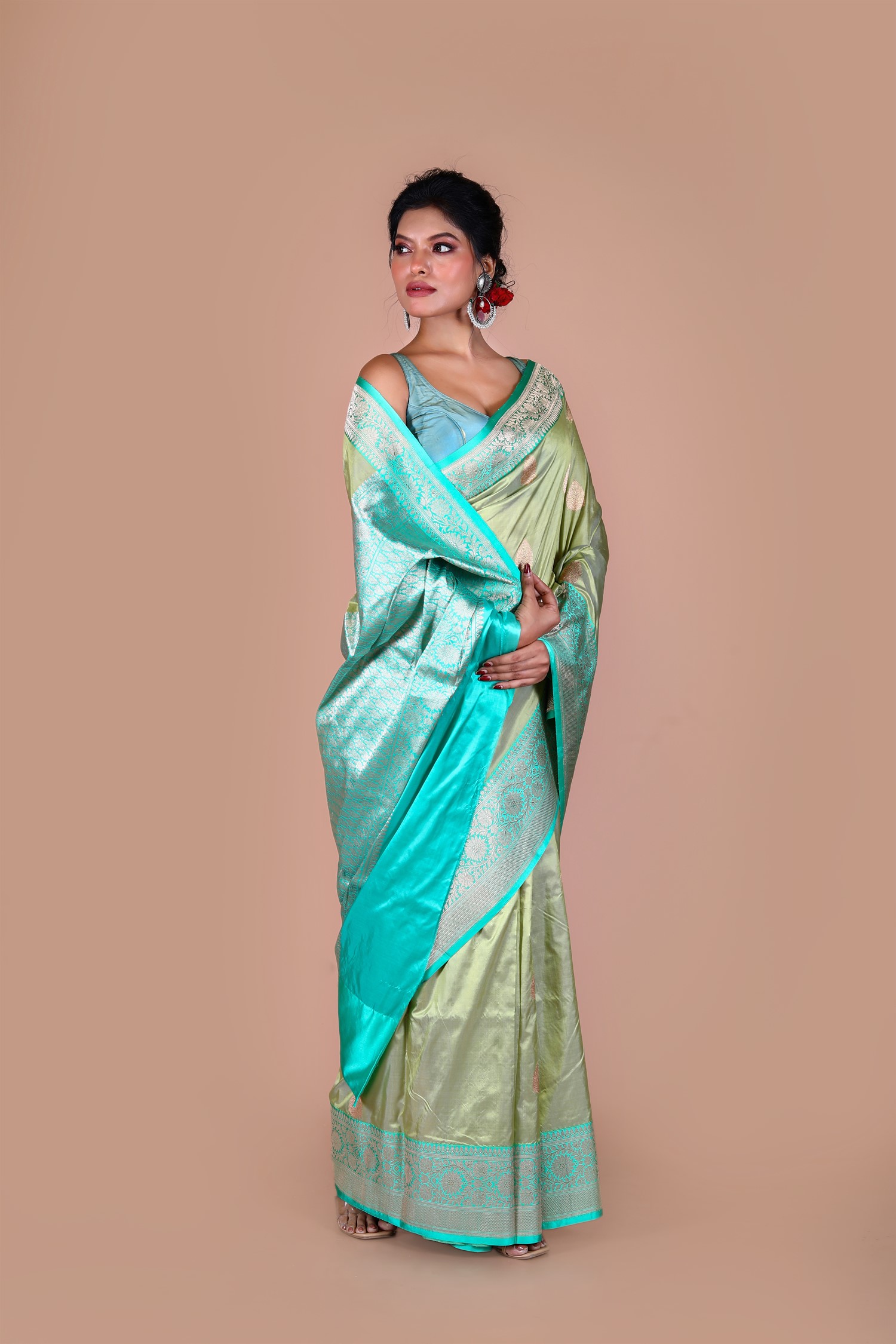 Pista Green Pure Katan Silk Banarasi Handloom Saree with Zari work