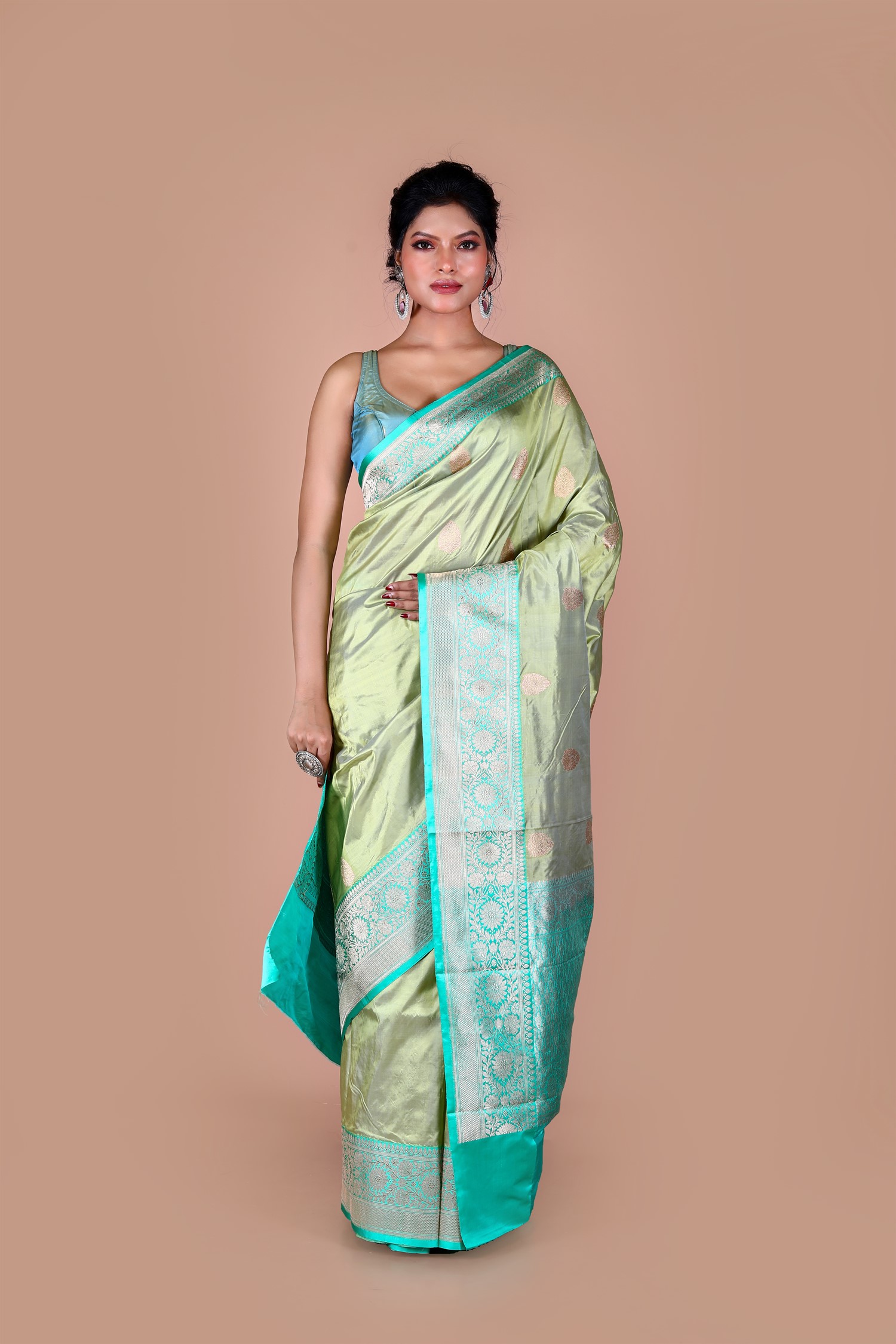 Pista Green Pure Katan Silk Banarasi Handloom Saree with Zari work
