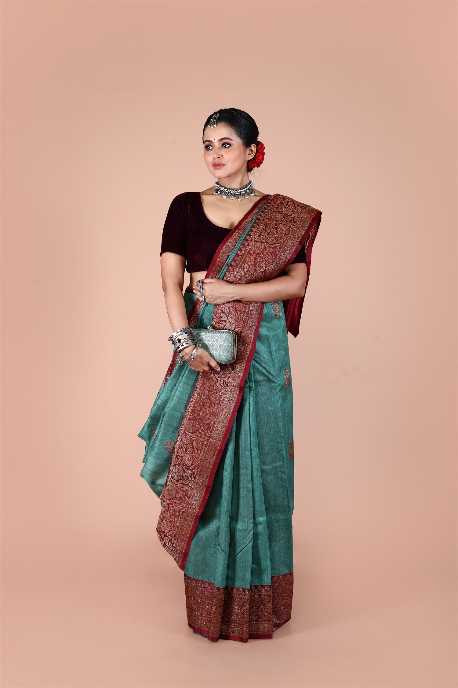 Magenta-Turquoise Pure Katan Silk Banarasi Handloom Saree with Zari work