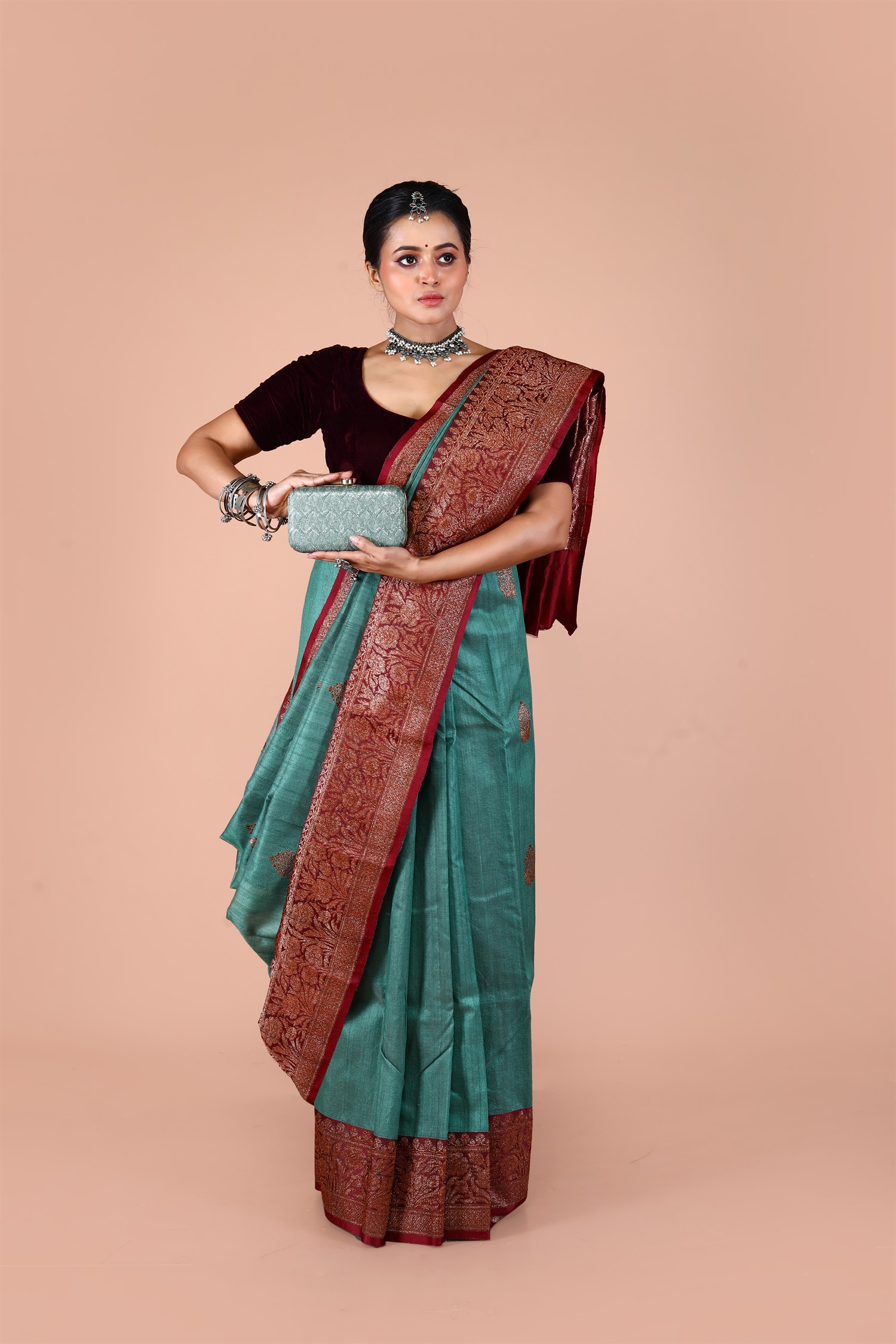 Magenta-Turquoise Pure Katan Silk Banarasi Handloom Saree with Zari work