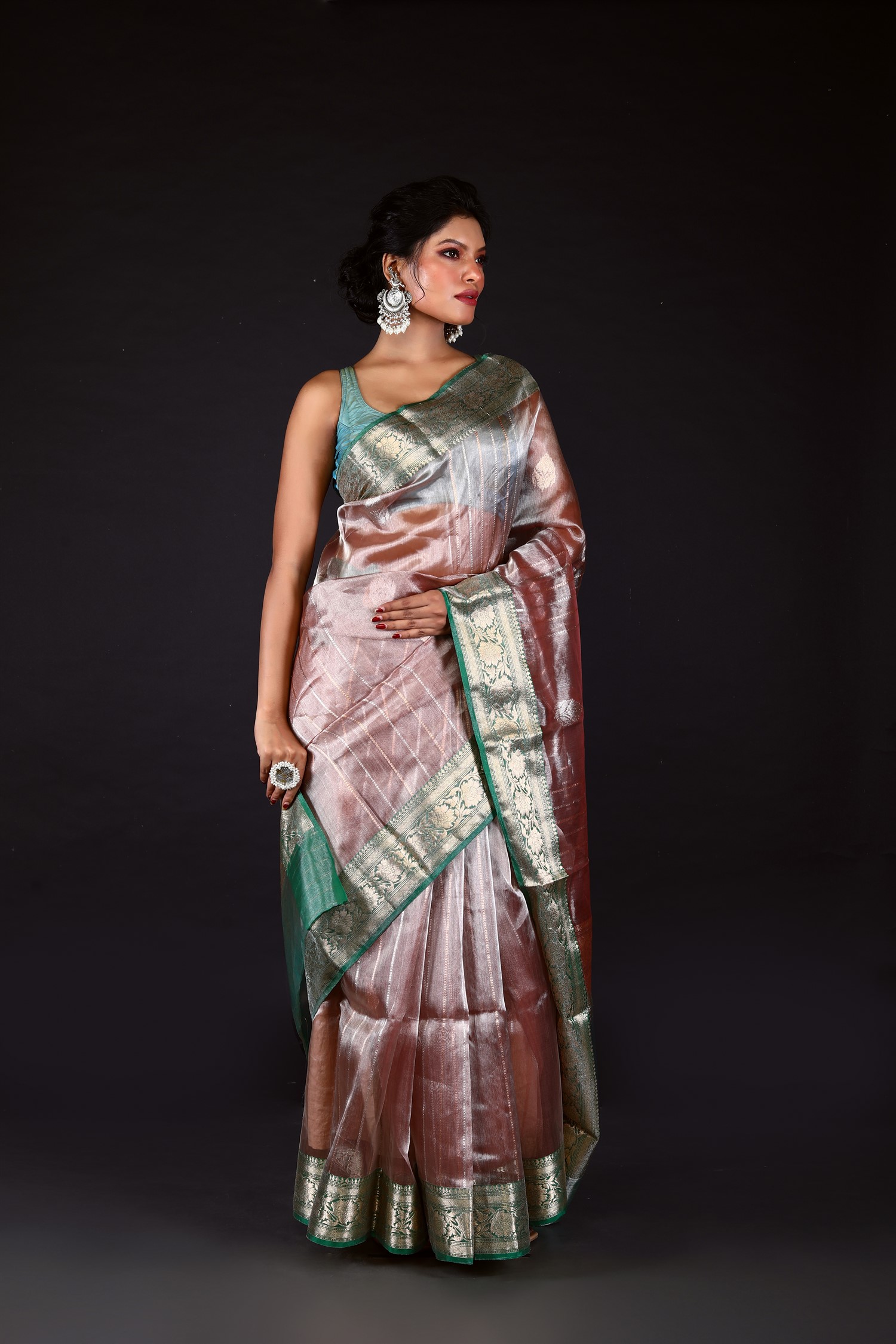 Pink-Green Pure Tissue Silk Banarasi Handloom Saree with Zari work