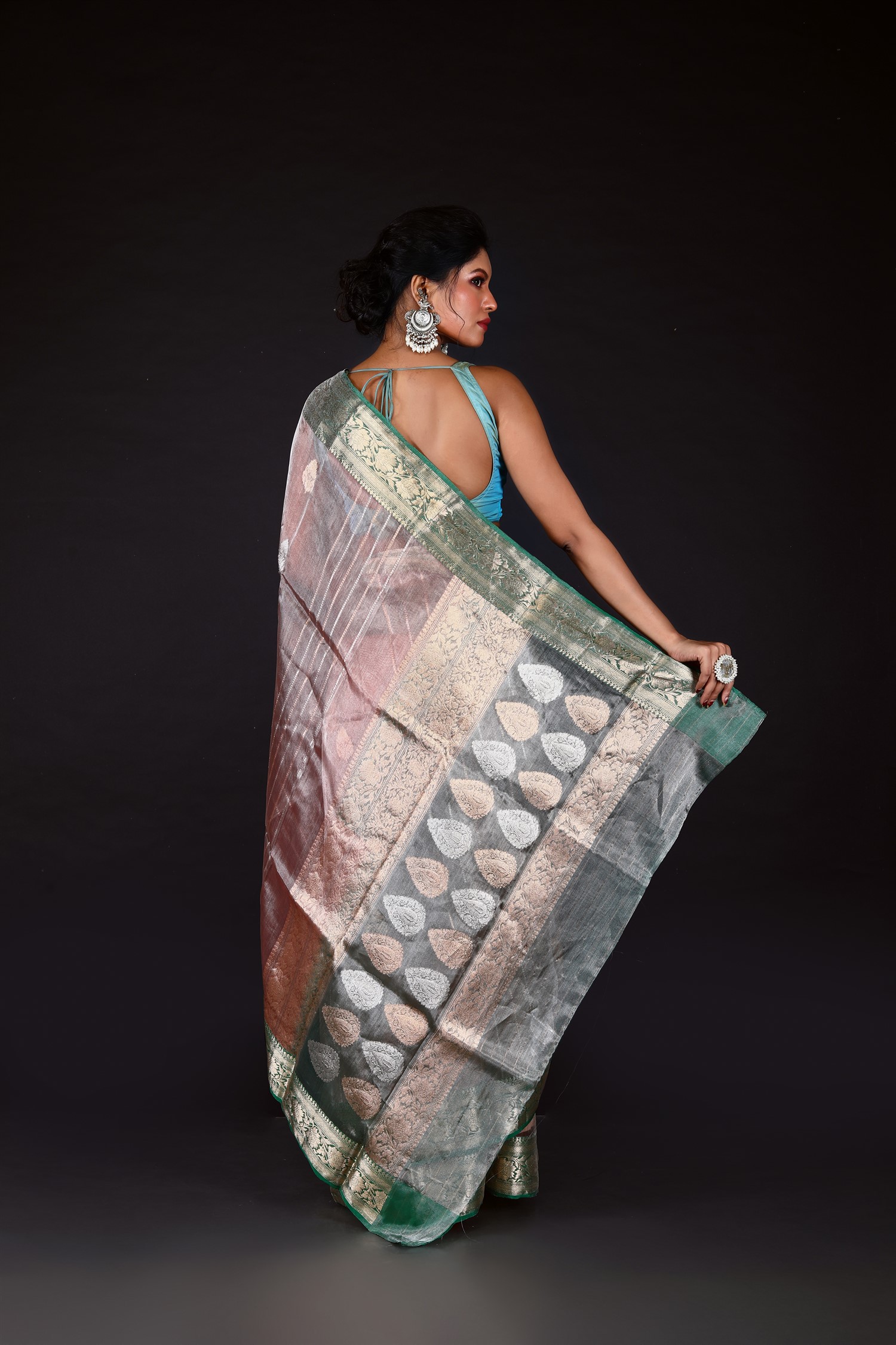 Pink-Green Pure Tissue Silk Banarasi Handloom Saree with Zari work