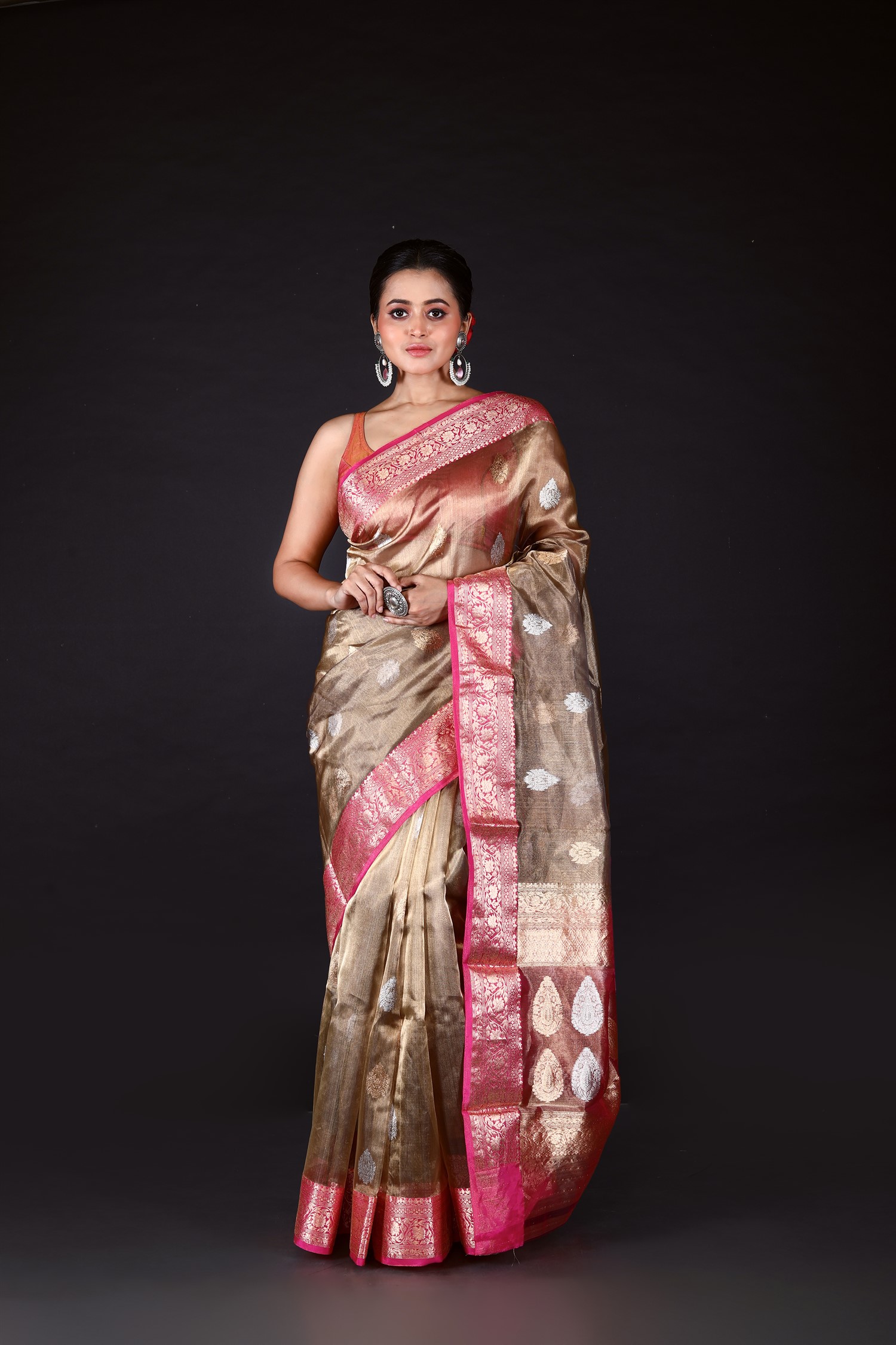 Pink Pure Tissue Silk Banarasi Handloom Saree with Zari work