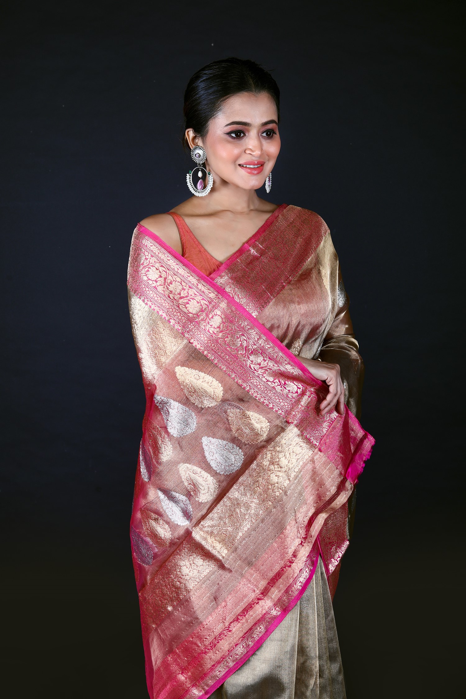 Pink Pure Tissue Silk Banarasi Handloom Saree with Zari work