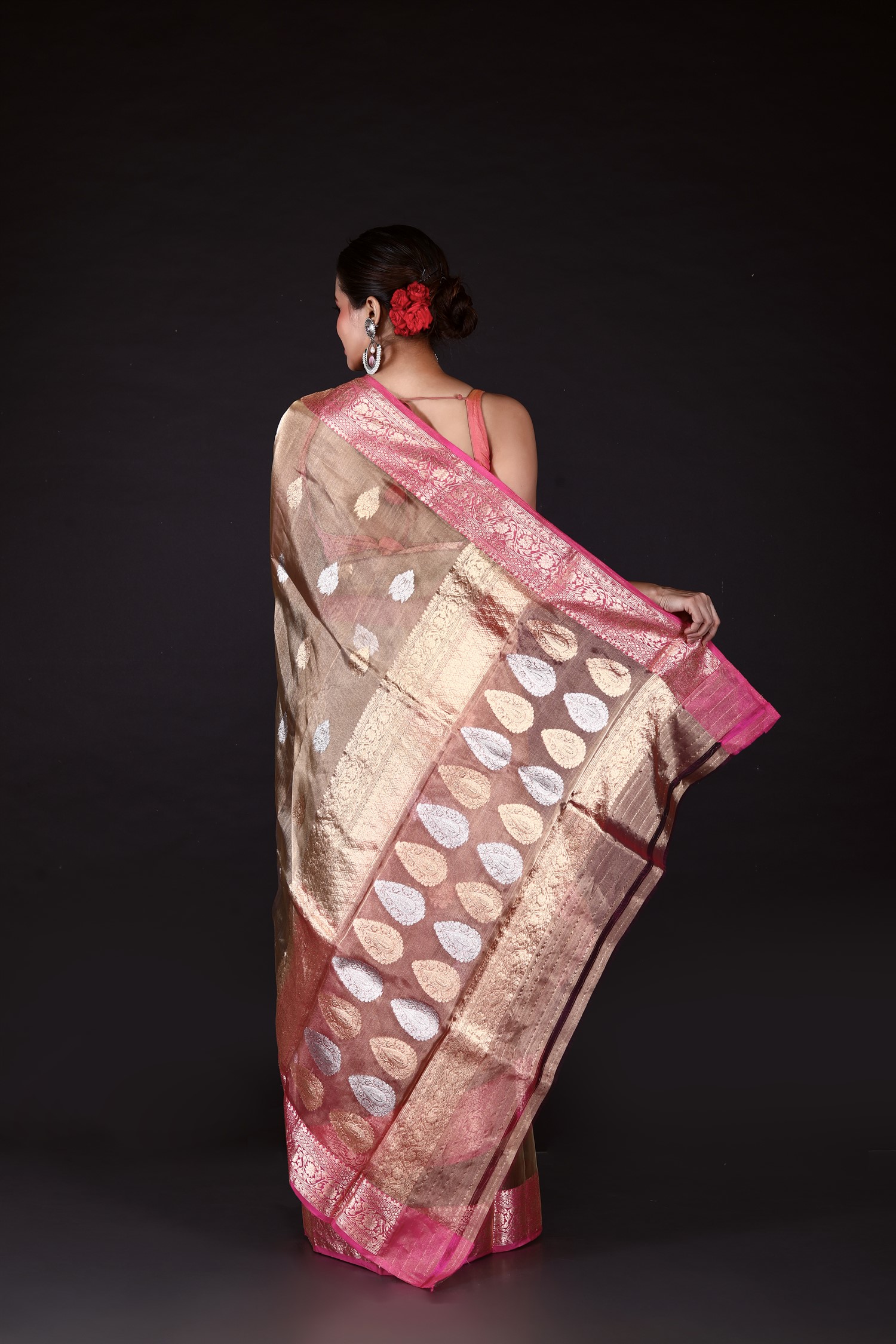 Pink Pure Tissue Silk Banarasi Handloom Saree with Zari work