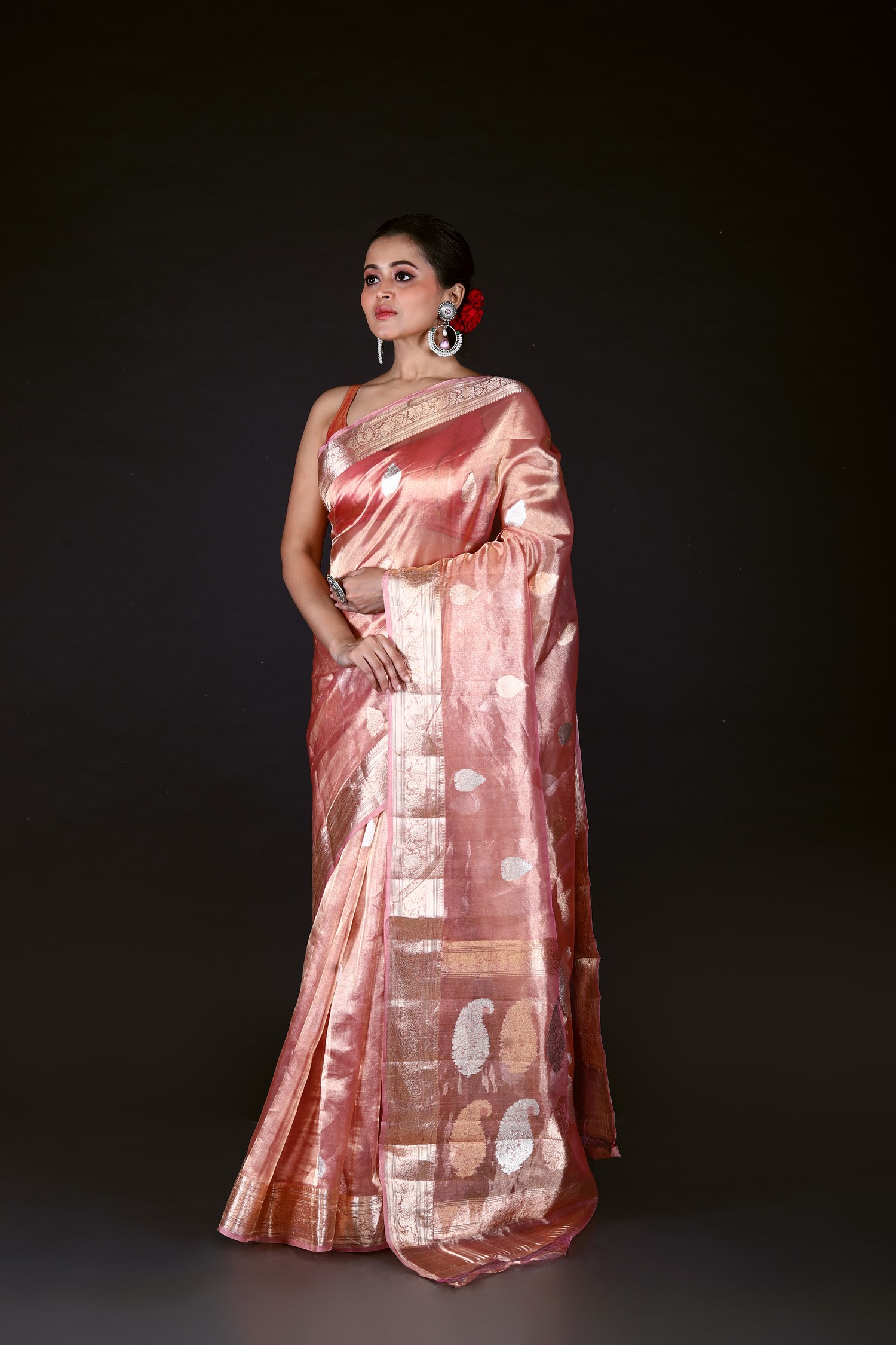 Pink Pure Tissue Silk Banarasi Handloom Saree with Zari work
