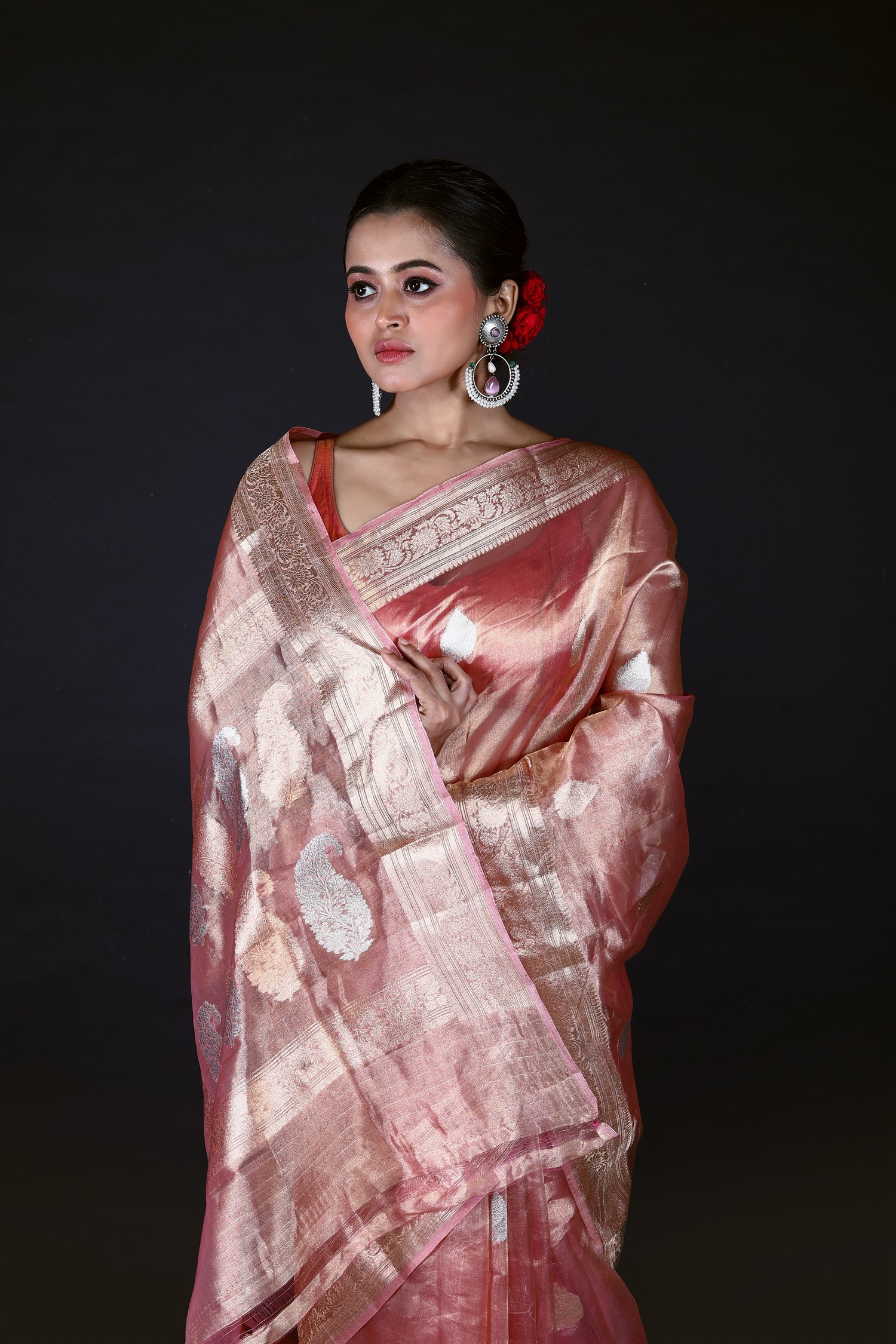 Pink Pure Tissue Silk Banarasi Handloom Saree with Zari work
