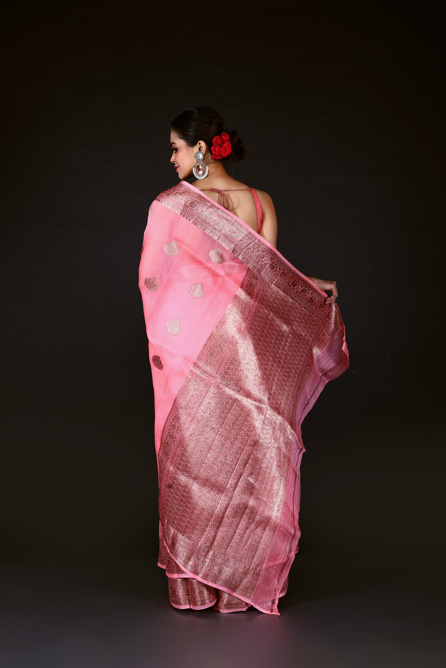 Pink Pure Organza Silk Banarasi Handloom Saree with Zari work