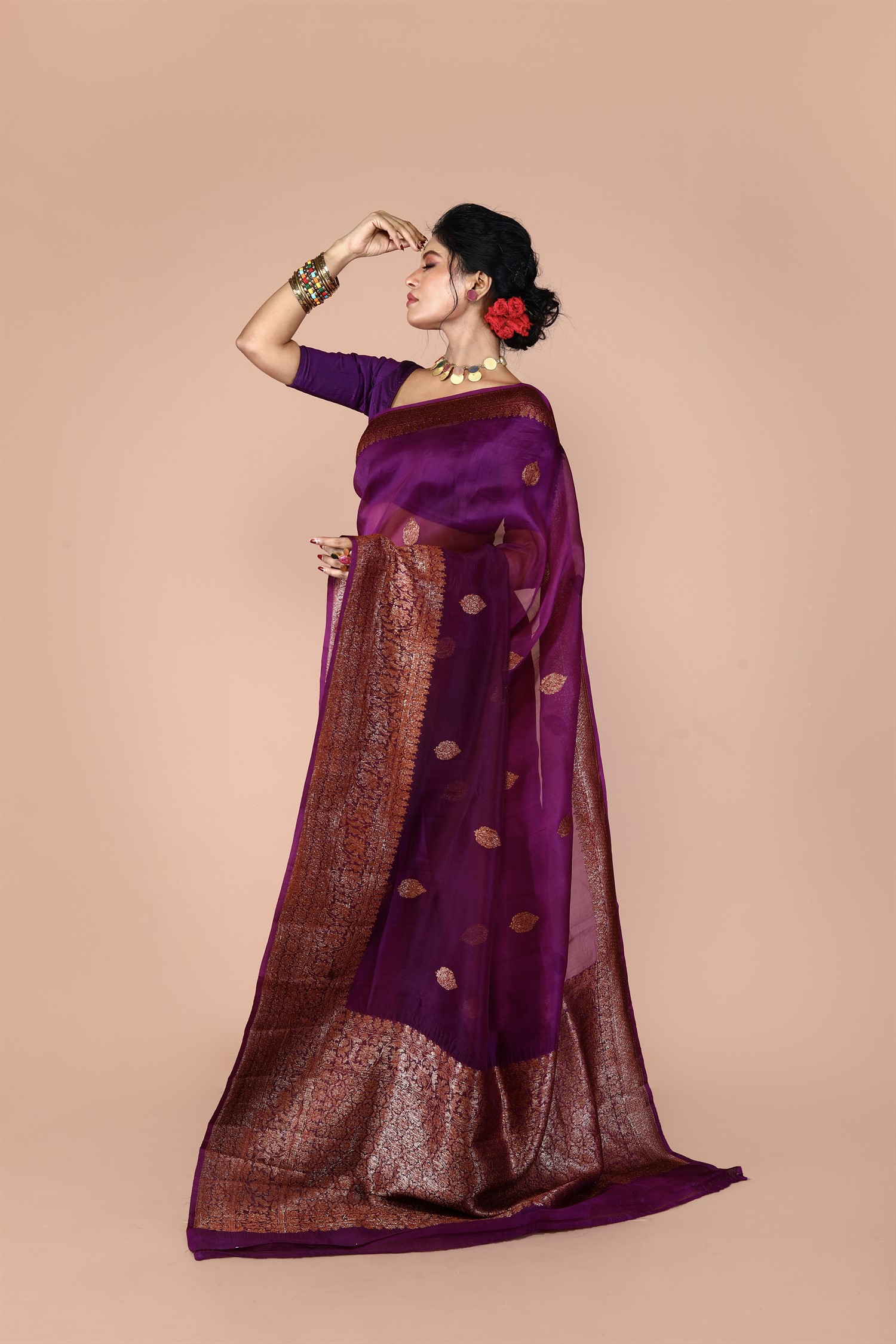 Purple Pure Organza Silk Banarasi Handloom Saree with Zari work