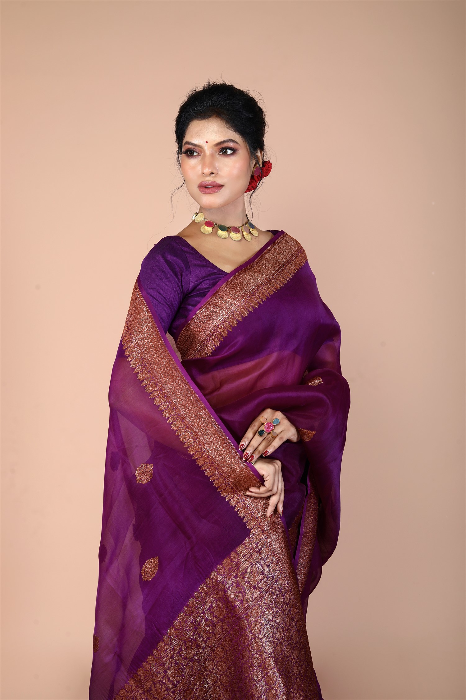 Purple Pure Organza Silk Banarasi Handloom Saree with Zari work