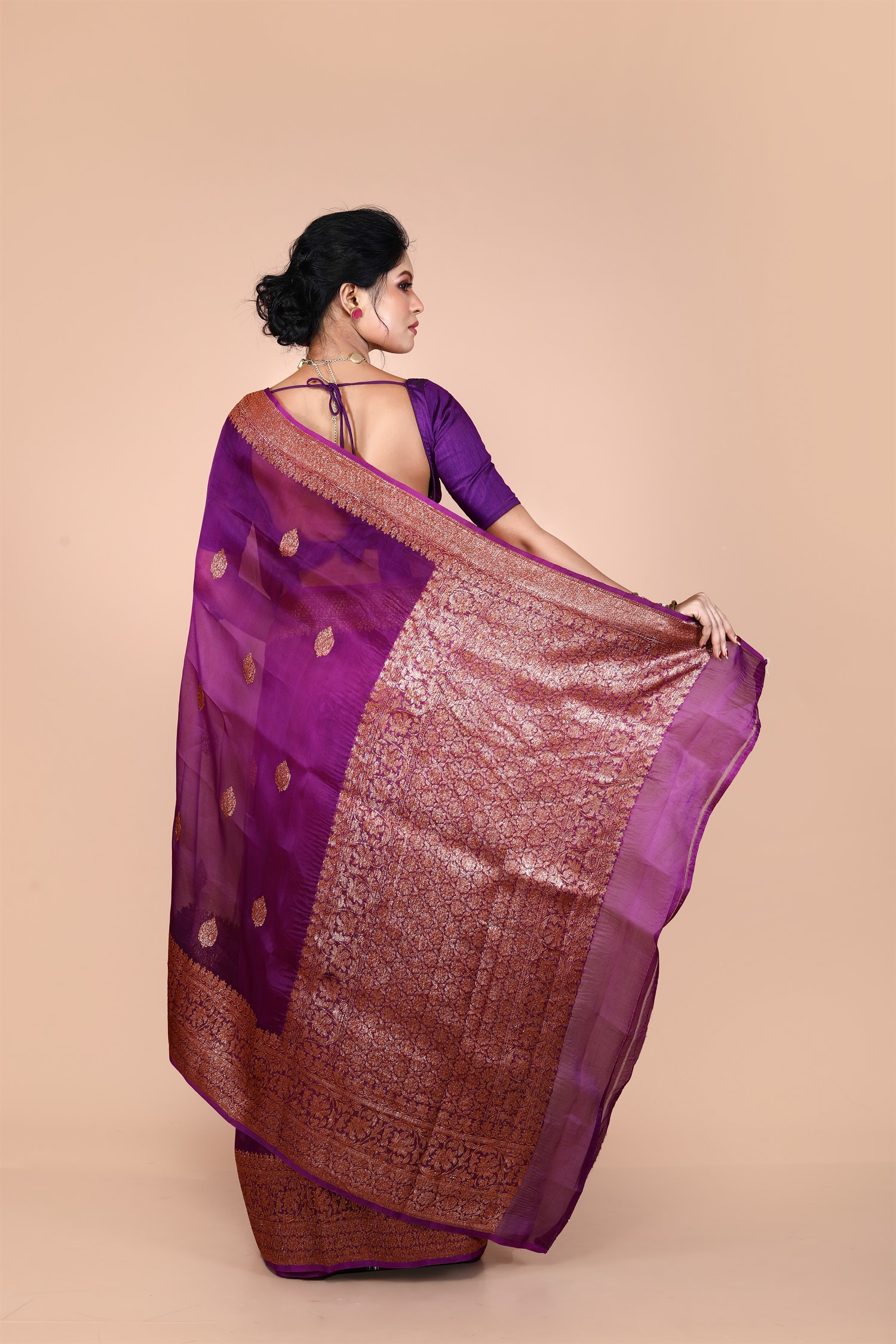 Purple Pure Organza Silk Banarasi Handloom Saree with Zari work